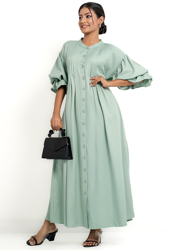 JULIET GREEN PUFF SLEEVE DRESS 