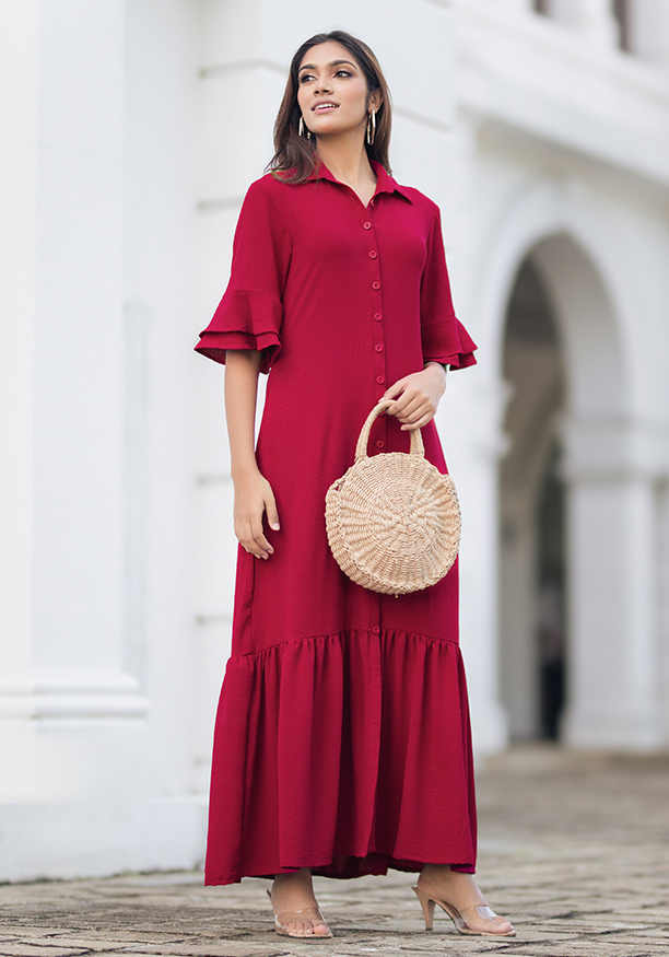 LAWSON RED BUTTONED DETAIL DRESS 