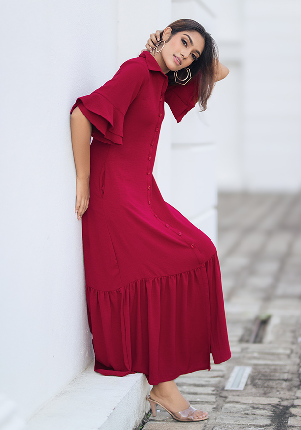 LAWSON RED BUTTONED DETAIL DRESS 
