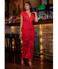 ISSABELLA RED BACK ROUCHED DRESS 