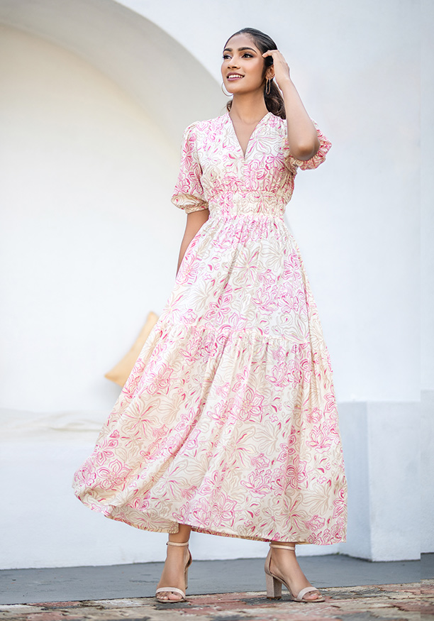 LOLA V NECK LINE PINK DRESS 