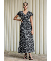 LILA BLACK PRINTED WRAP ROUND DRESS