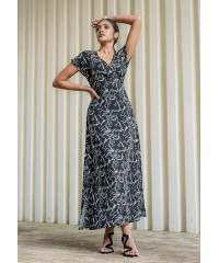 LILA BLACK PRINTED WRAP ROUND DRESS