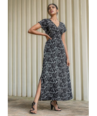 LILA BLACK PRINTED WRAP ROUND DRESS