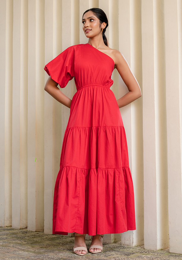 MYRA ONE SHOULDER RED DRESS