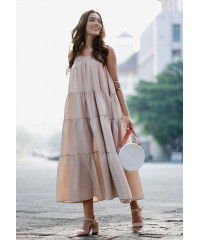 SQUARE NECK LAYER BROWN DRESS