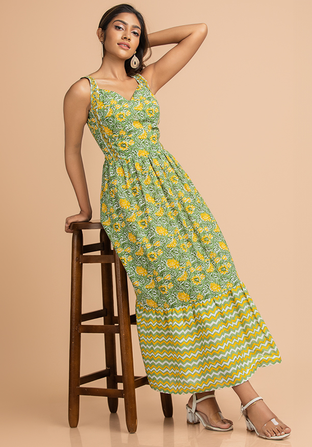 BRYNLEE GREEN PRINTED BUSTER DRESS