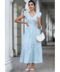 LILY BLUE PRINTED FRILL DRESS