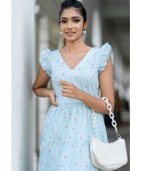 LILY BLUE PRINTED FRILL DRESS