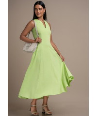 FRONT V NECK GREEN DRESS