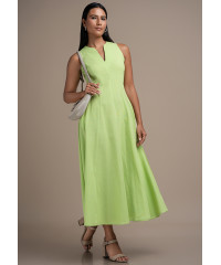 FRONT V NECK GREEN DRESS