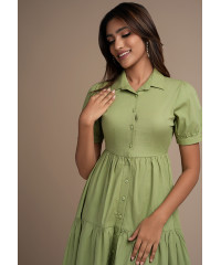 AVA GREEN DRESS WITH DECORATIVE LINES