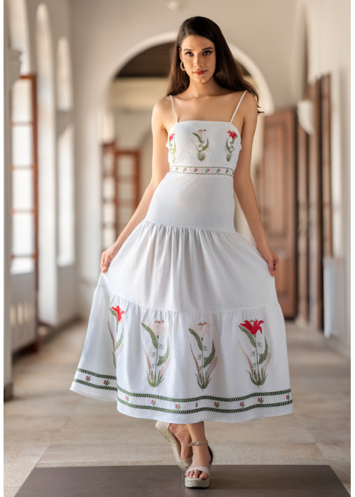 FLARE MAXI EMBROIDERY DRESS