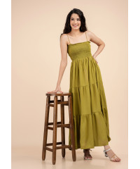 ZENANA GREEN SMOKED DRESS