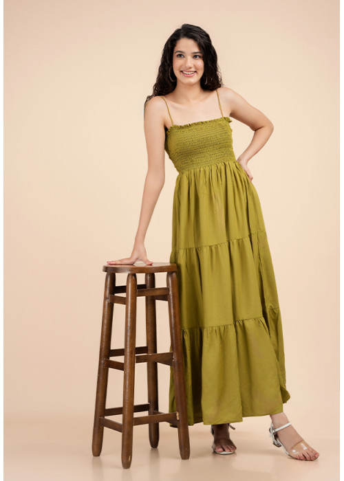 ZENANA GREEN SMOKED DRESS