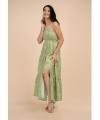 EMILIA GREEN PRINTED ONE SHOULDER DRESS