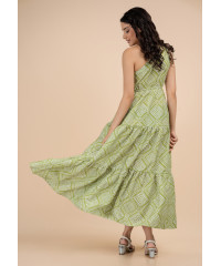 EMILIA GREEN PRINTED ONE SHOULDER DRESS