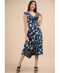 LORENA NAVY PRINTED PLEATED DRESS