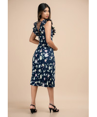 LORENA NAVY PRINTED PLEATED DRESS