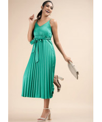 PLEATED GREEN STRAPPY DRESS