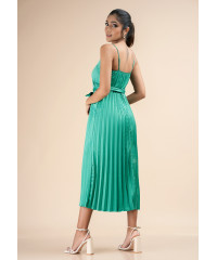 PLEATED GREEN STRAPPY DRESS