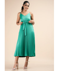 PLEATED GREEN STRAPPY DRESS