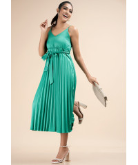 PLEATED GREEN STRAPPY DRESS