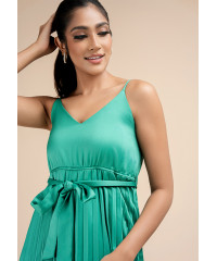 PLEATED GREEN STRAPPY DRESS