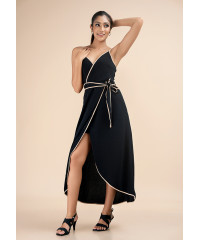 LILIAN CONTRASTING BLACK WRAP DRESS 