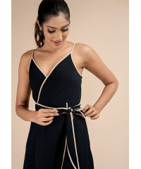 LILIAN CONTRASTING BLACK WRAP DRESS 