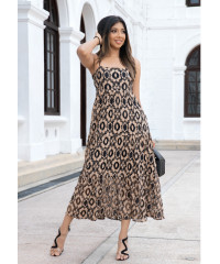 KIARA BROWN STRAPPY LACE DRESS