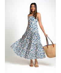 BELLA TIIERED BLUE PRINTED DRESS