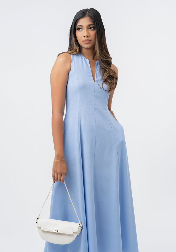 FRONT V NECK BLUE DRESS