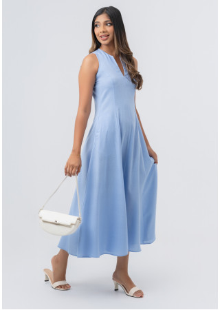 FRONT V NECK BLUE DRESS