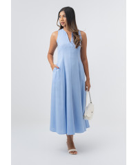 FRONT V NECK BLUE DRESS