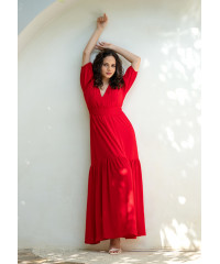 LOLA V NECK RED DRESS