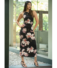 GORGIANNA SLEEVELESS BLACK PRINTED DRESS