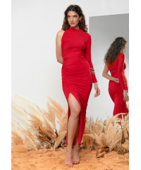 MARITZA ONE SLEEVE RED DRESS