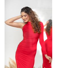 MARITZA ONE SLEEVE RED DRESS