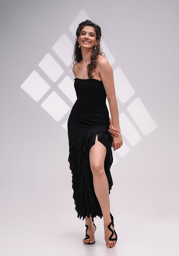 EMERY RUFFLE BLACK DRESS