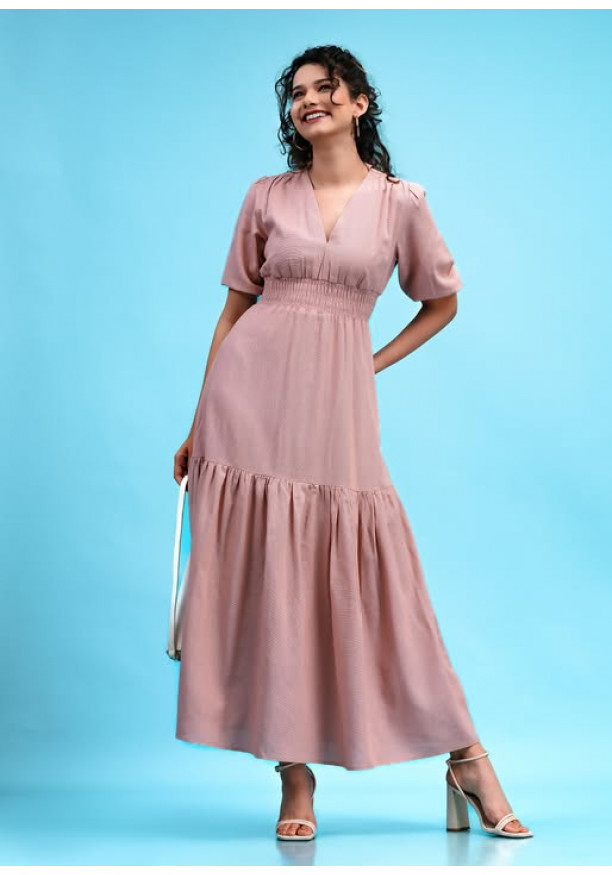 HENASSY PINK LAYERD LINEN DRESS