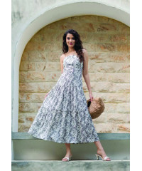 BELLA BLACK PRINTED OFF WHITE DRESS