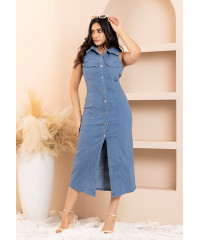 SLEEVELESS LIGHT BLUE DENIM DRESS