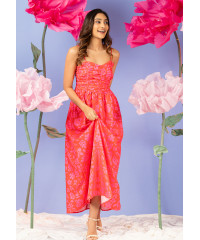 ANTONIA PINK & RED RUCHED PANEL DRESS 