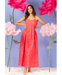 ANTONIA PINK & RED RUCHED PANEL DRESS 