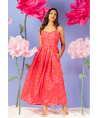 ANTONIA PINK & RED RUCHED PANEL DRESS 
