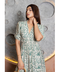 NOVA GREEN AND WHITE PRINTED DRESS