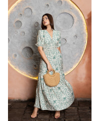 NOVA GREEN AND WHITE PRINTED DRESS