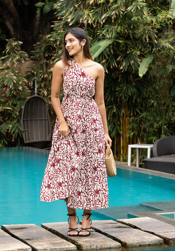 SUSAN RED ONE SHOULDER DRESS