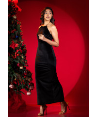 ALIZA HALTER NECK BLACK LONG DRESS